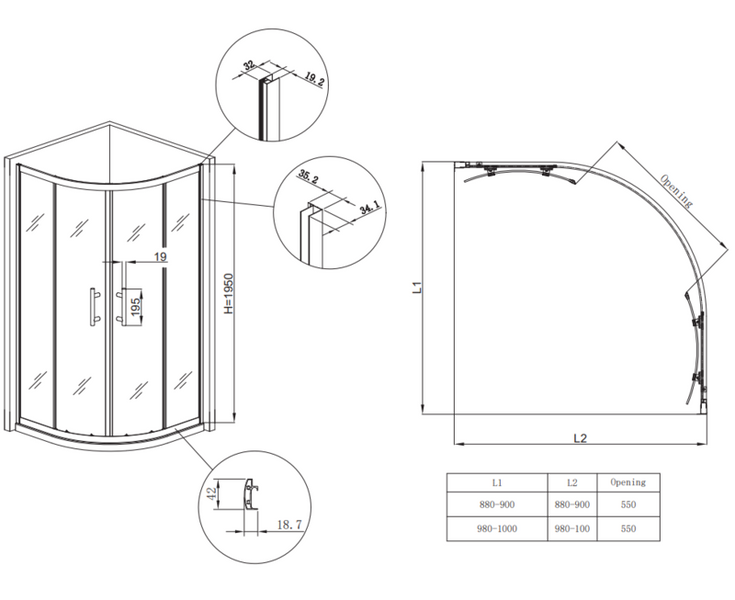 Душова кабіна без піддону Koer SR SC04-90x90x195-TR-07 прозоре скло Easy Clean 5мм, графіт (KR5362) KR5362 фото