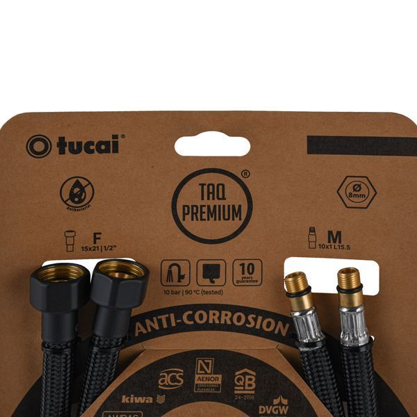 Шланг для змішувача TUCAI TAQ PREMIUM GRIF М10х1/2&Prime; 0,6м. АНТИКОР. AСB ПАРА (Чорний Мат) 210393 000029283 фото