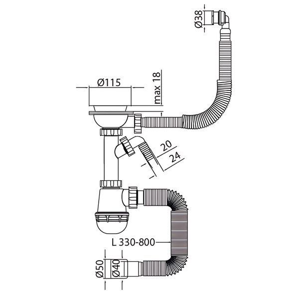 Сифон для кухні Mixxus SK-06-WH 3 1/2"x40 з пластиковою сіткою, відведенням для пральної машини, гнучким круг. переливом (MI8197) MI8197 фото