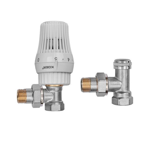 Комплект для підключення радіатора Koer SET-23 - 1/2'' кутовий з термоголовкою, клікове кріплення (KR5284) KR5284 фото