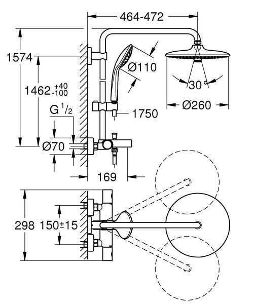 Душова система з термостатом для ванни Grohe Euphoria System (27475002) 27475002 фото