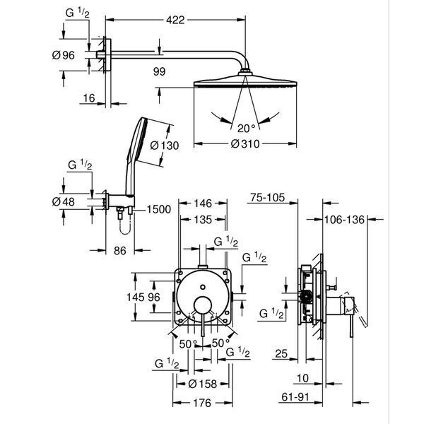 Прихована душова система Grohe Essence з Rainshower Mono 310 (25287000) 25287000 фото