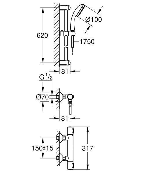 Змішувач термостат. для душу з гарнітурою Grohe Precision Flow (34841000) 34841000 фото