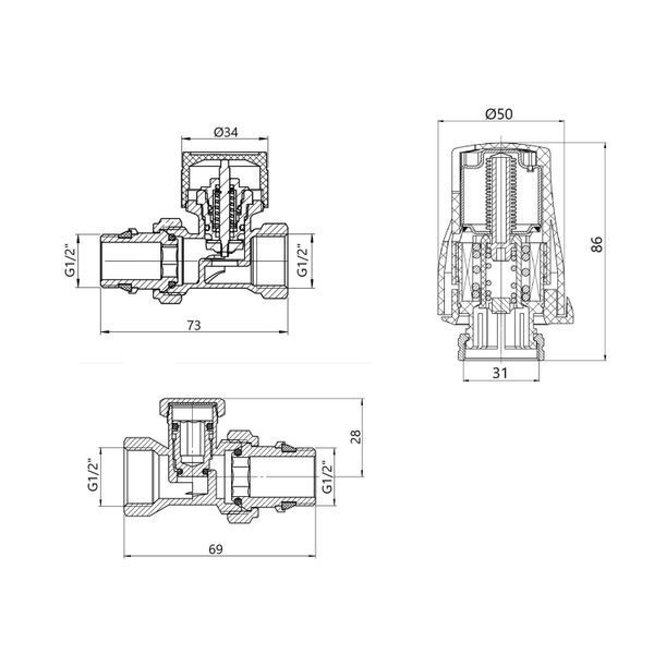 Термостатичний набір Thermo Alliance Standart прямий 1/2" TAS353W15 SD00054400 фото