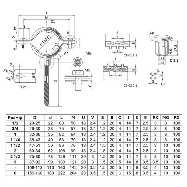 Хомут Thermo Alliance Standart 4" з чорною гумою (D108-113 мм) SD100100B SD00053021 фото