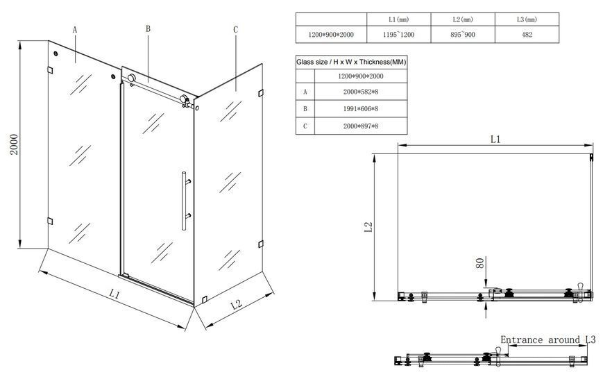 Душова кабіна без піддону Koer SR SC07-120x90x200-TR-01 прозоре скло Easy Clean 8мм, хром (KR5370) KR5370 фото